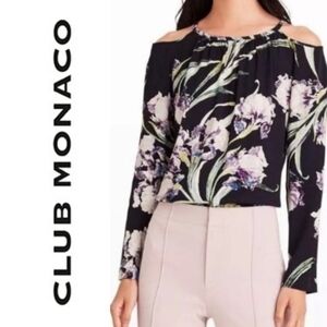 Club Monaco Sundith cold shoulder Blouse Top black floral